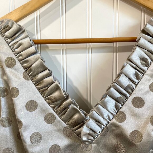 Eliza J Dress Size 8 Cream Gold Polka Dots Sheath Ruffle Neckline Party Cocktail - Picture 3 of 11